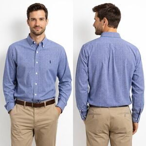 POLO RALPH LAUREN Andrew Mens 17 Neck 34/35 Blue Gingham Button Down Preppy